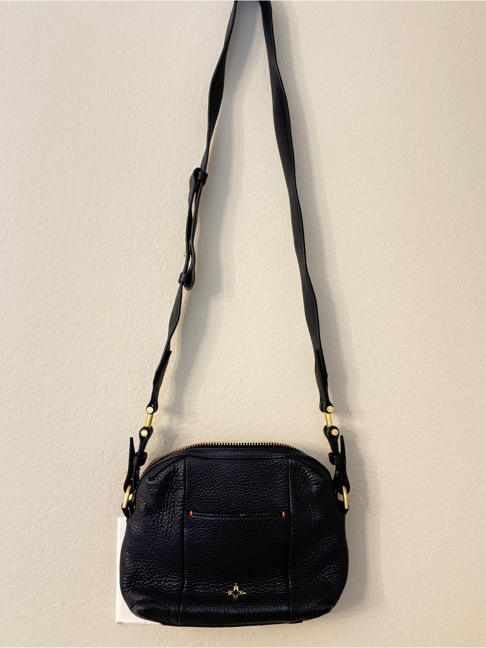 India Hicks Navy Blue Leather Crossbody Bag with Gold Hardware